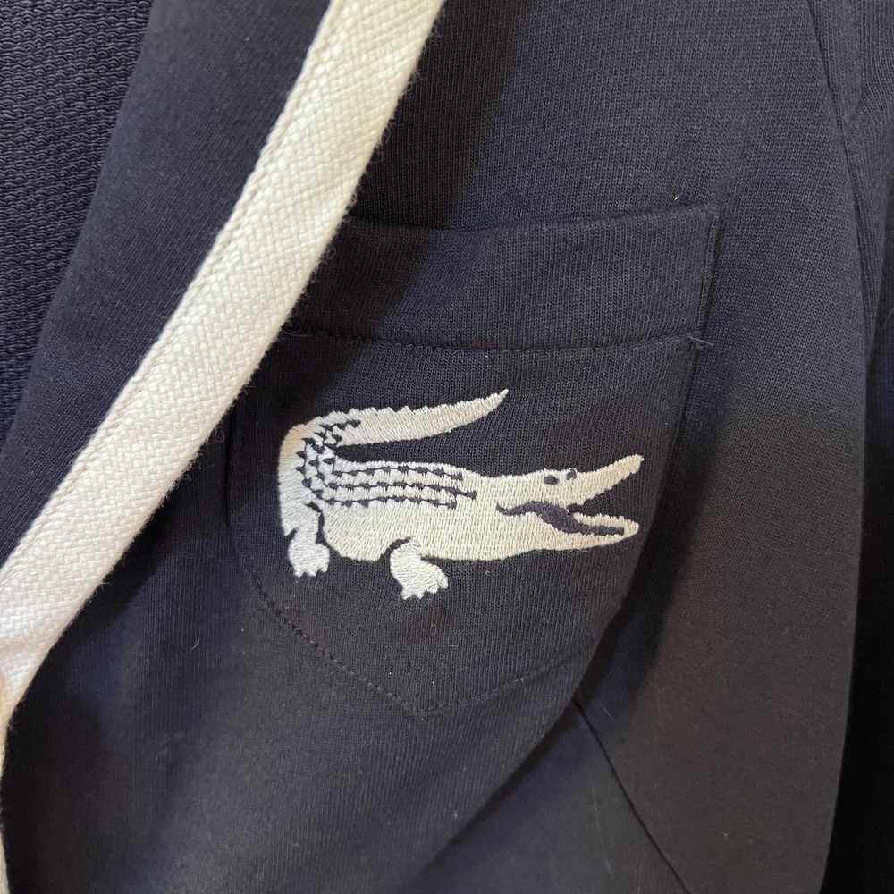 VTG Lacoste Women's Navy Blue Knit Blazer Jacket Sz 40 (US 8) Shawl Collar Croc - Picture 3 of 15
